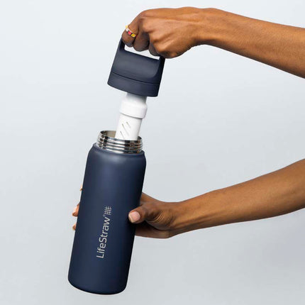 LifeStraw Go 2.0 Stainless Steel Water Filter Bottle - 1L - Aegean Sea Blue