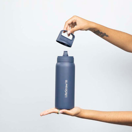 LifeStraw Go 2.0 Stainless Steel Water Filter Bottle - 1L - Aegean Sea Blue