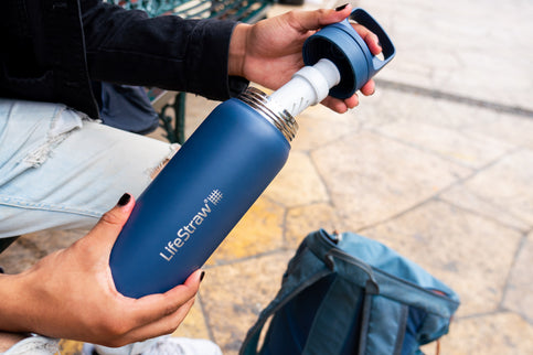 LifeStraw Go 2.0 Stainless Steel Water Filter Bottle - 1L - Aegean Sea Blue