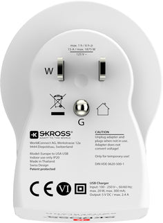 SKROSS Reisstekker Europa naar US + 2x USB