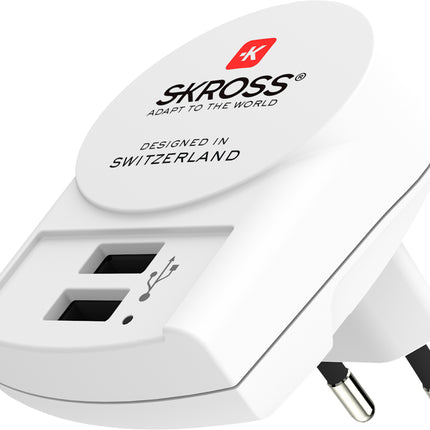 SKROSS Reisstekker Europa 2x USB (Front Connection)