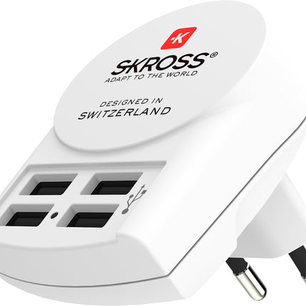 SKROSS Reisstekker Europa 4x USB (Front Connection)