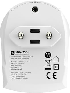 SKROSS Reisstekker Europa 4x USB (Front Connection)