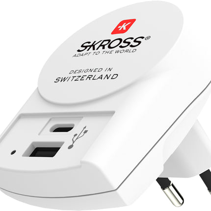 SKROSS Reisstekker Europa 1x USB + 1x USB-C (Front Connection)
