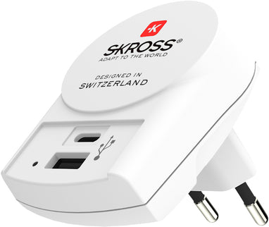 SKROSS Reisstekker Europa 1x USB + 1x USB-C (Front Connection)