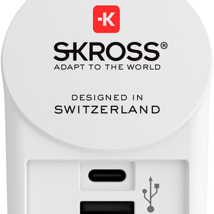 SKROSS Reisstekker Europa 1x USB + 1x USB-C (Front Connection)