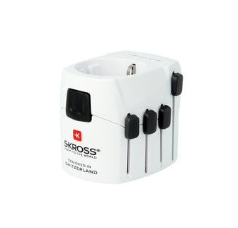 SKROSS Pro World Travel Adap. with Ground Plugs 7.0 AMP, white, with Schuko Top