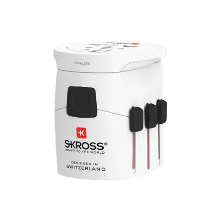 SKROSS Pro Light World Travel Adap. with Ground Plugs, white, with out Schuko Top (no Swiss/Italy)