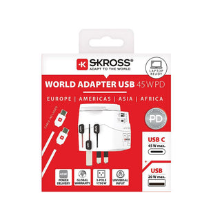 Skross PRO LIGHT WORLD 1 USB+ 1 TYPE C  PD 45WATTS RIGID BOX 2022 - Reisstekker