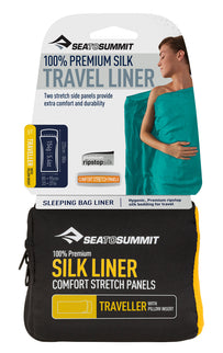 Sea to Summit Silk Stretch Liner Traveller Lakenzak - Zijde-lycra - Blauw - Recht met kussenhoes