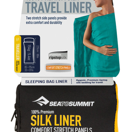 Sea to Summit Silk Stretch Liner Traveller Lakenzak - Zijde-lycra - Blauw - Recht met kussenhoes