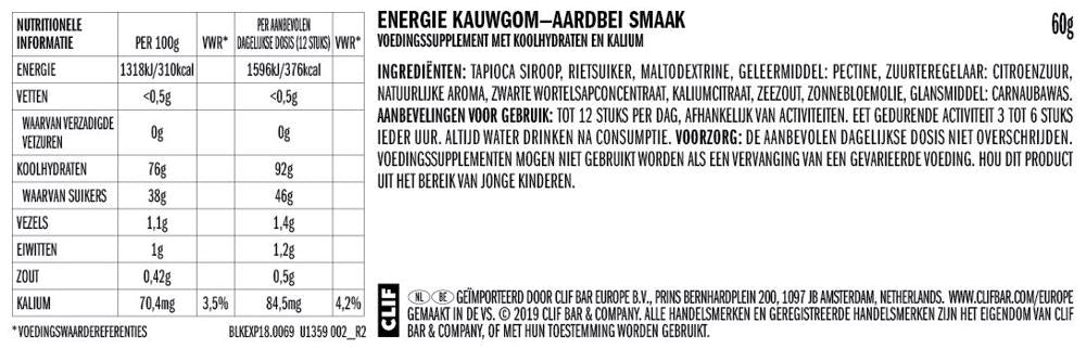 Clif® Blok Energy Chew Strawberry (per 18 in doos) - Energiegums