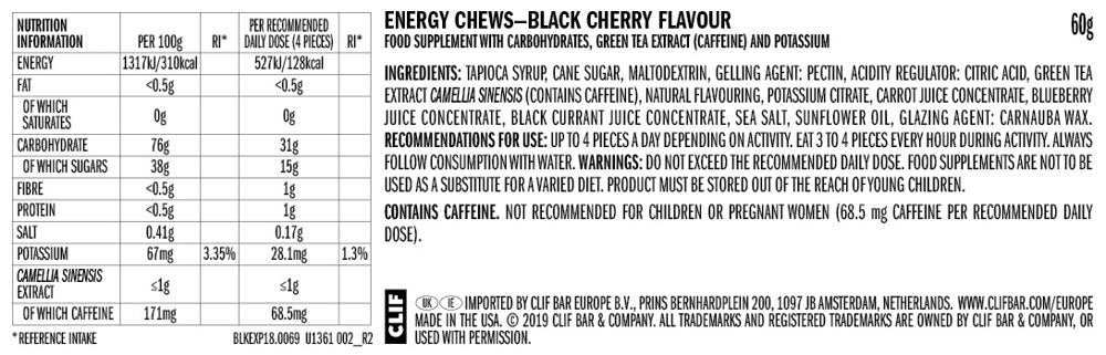 Clif® Blok Energy Chew Black Cherry (per 18 in doos) - Energiegums