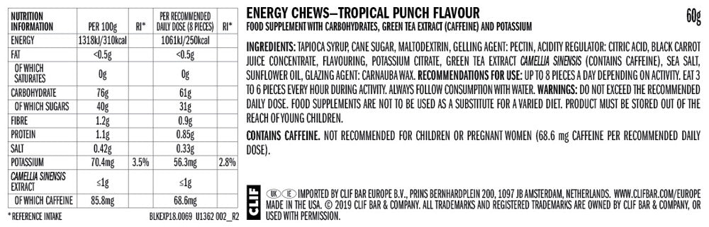 Clif® Blok Energy Chew Tropical Punch (per 18 in doos) - Energiegums