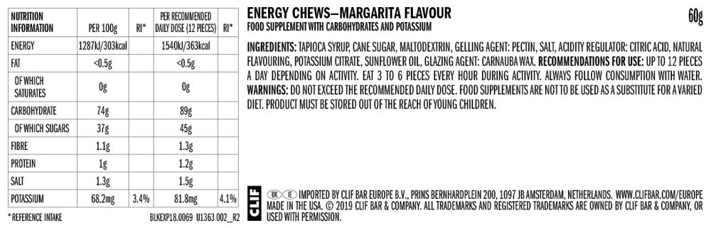Clif® Blok Energy Chew Margarita Citrus (per 18 in doos) - Energiegums