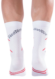 veloToze Cycling Sock - Active Compression White/Red -  Small/Medium - Sokken