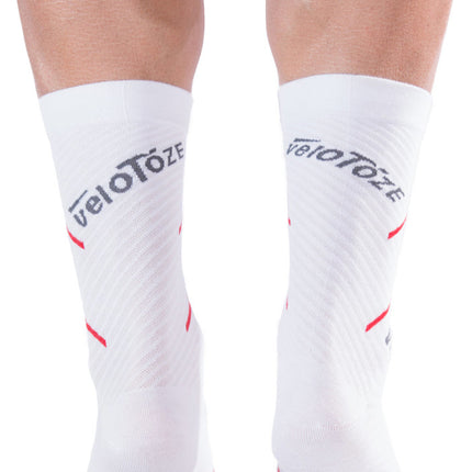 veloToze Cycling Sock - Active Compression White/Red -  Large/XL - Sokken