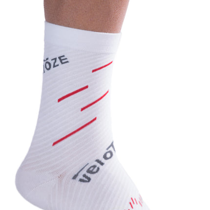 veloToze Cycling Sock - Active Compression White/Red -  Large/XL - Sokken