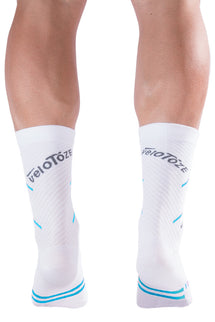 veloToze Cycling Sock - Active Compression White/Blue -  Small/Medium - Sokken